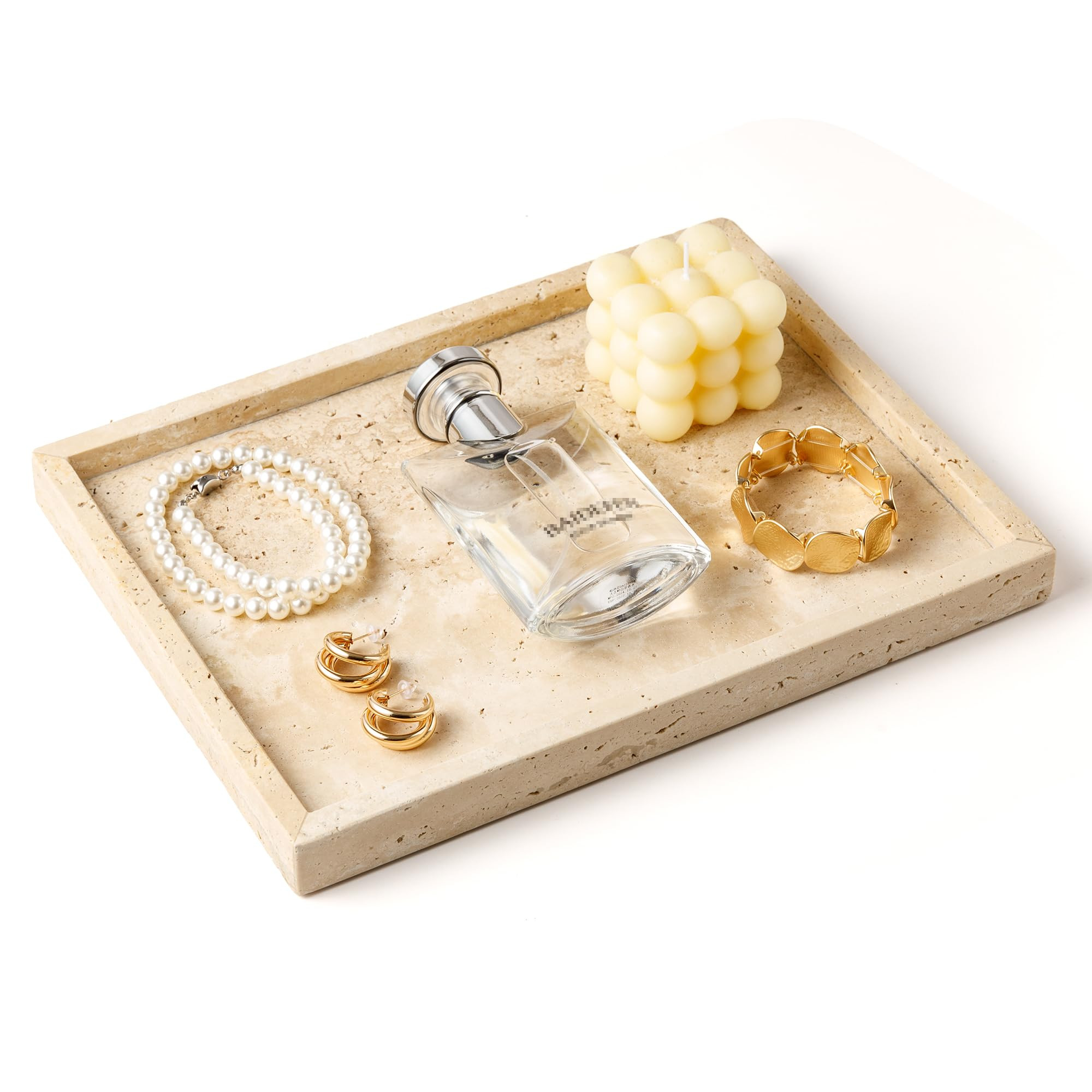 WORHE Bandeja de tocador de piedra travertino de Italia para joyas, perfumes, maquillaje, velas, ... | Amazon (US)