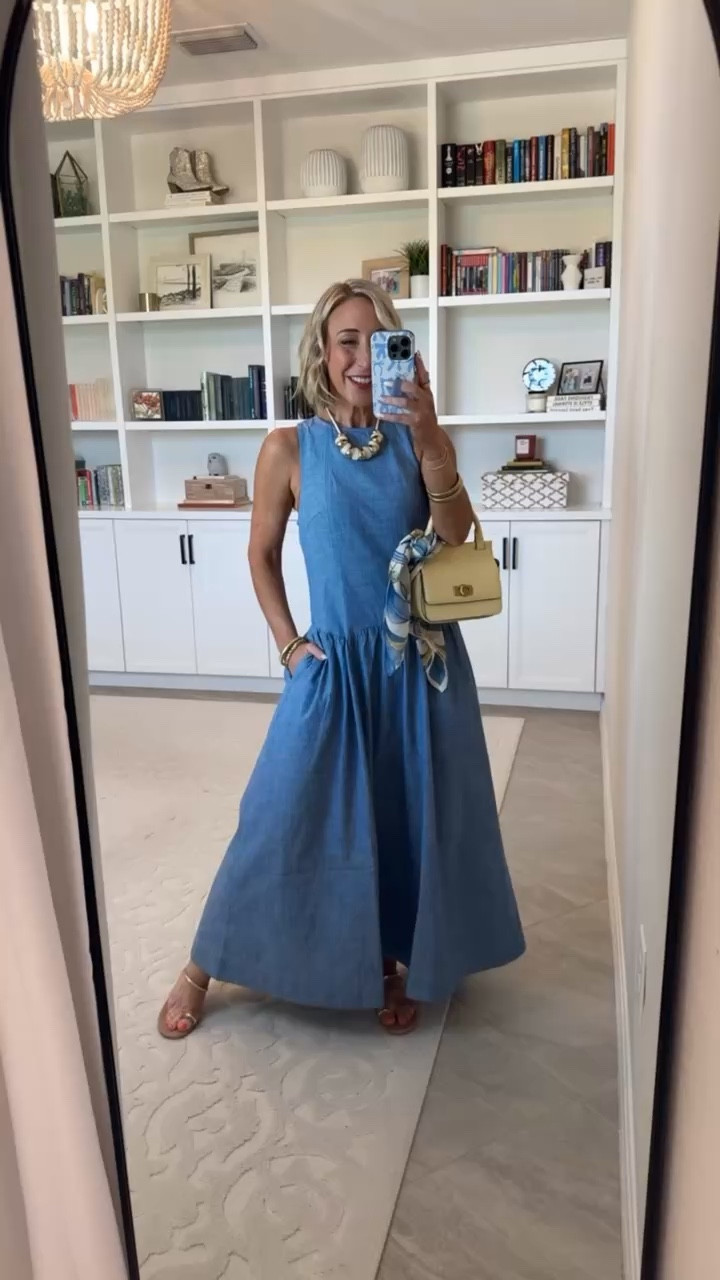 This dress was RESTOCKED! (I’m wearing an XS, it runs a tad big).
• Sleeveless Cotton Chambray Racer Back Maxi Dress - size XS. $34.
* Faux Leather Top Handle Mini Bag with Crossbody Strap - $28. 2 colors.
* Goldtone Cord Cream Swirl Resin Bead Necklace - $9.92.

#LTKSeasonal #LTKOver40