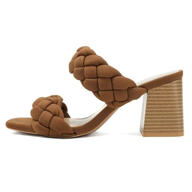 Soda Shoes Women Block High Heel Sandals Double Braided Band Straps Square Toe BUGGY-S Brown Ligh... | Walmart (US)