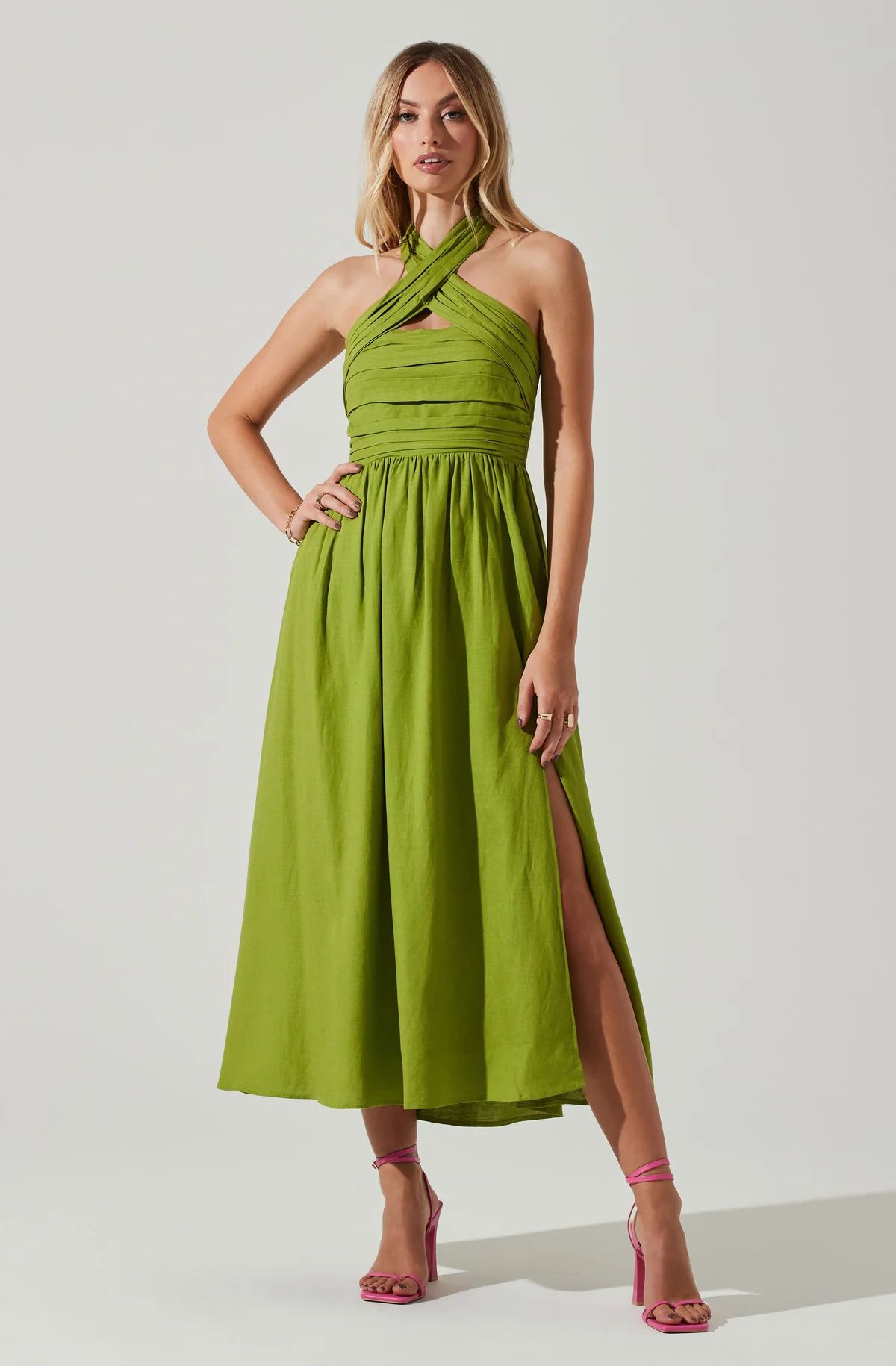 Zaria Pleated Halter Midi Dress | ASTR The Label (US)