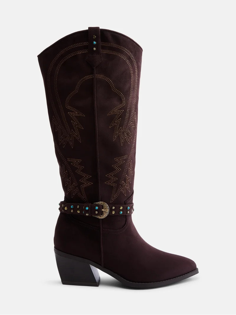 Madden NYC Women's Faux Suede Western Buckle Boots | Walmart (US)