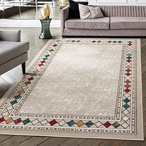 Amazon.com: Antep Rugs Alfombras Modern Bordered 5x7 Non-Skid (Non-Slip) Low Profile Pile Rubber Bac | Amazon (US)