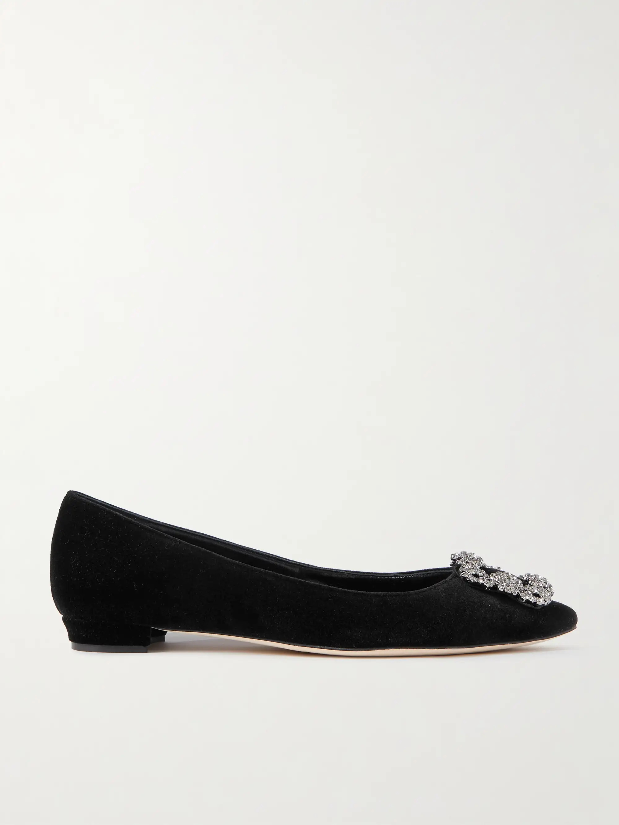 Black Hangisiflat embellished velvet point-toe flats | MANOLO BLAHNIK | NET-A-PORTER | NET-A-PORTER (US)