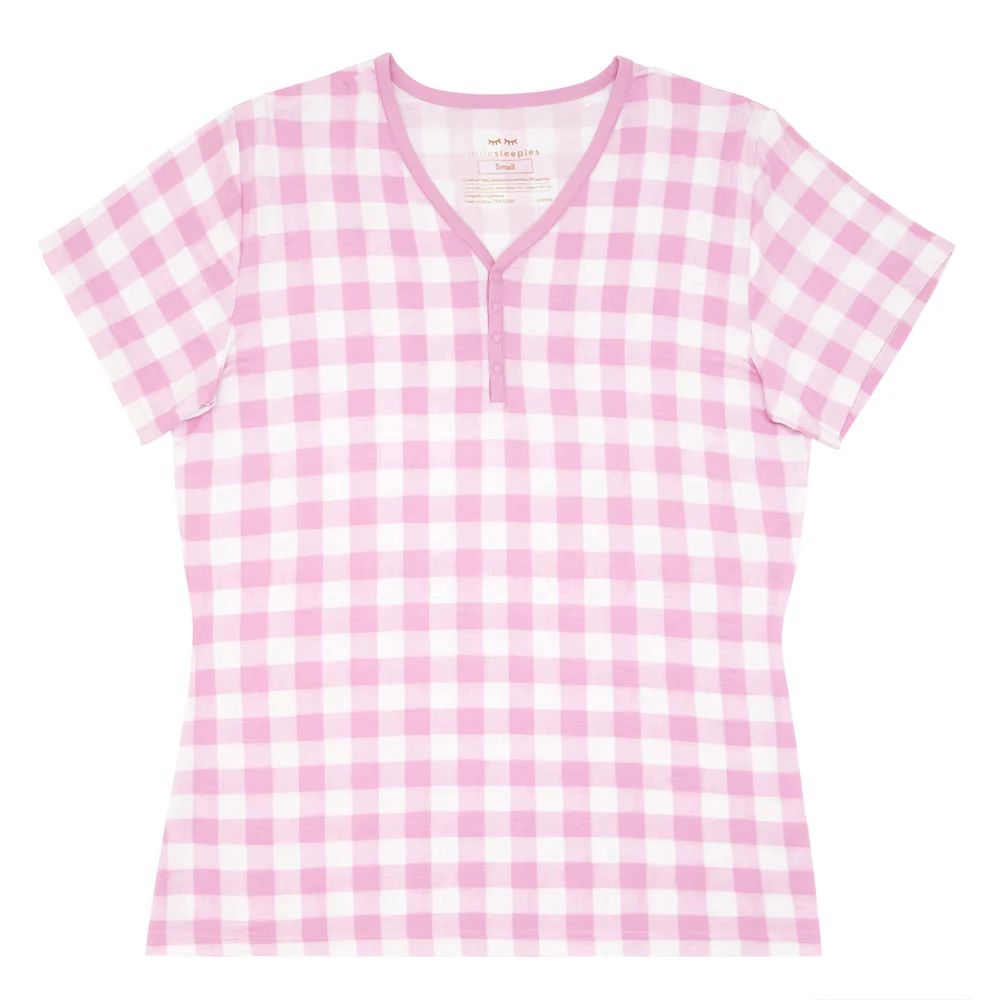 Pink Gingham Women's Short Sleeve Pajama Top | Little Sleepies