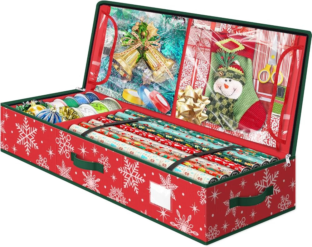 EverMerry Christmas Wrapping Paper Organizer Storage Container，Ornament Storage Box，Snowflake... | Amazon (US)