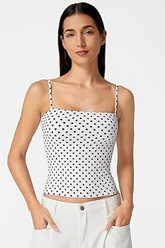 QINSEN Women's Square Neck Camisole Tank Top Adjustable Spaghetti Straps Sleeveless Basic Cami Sh... | Amazon (US)