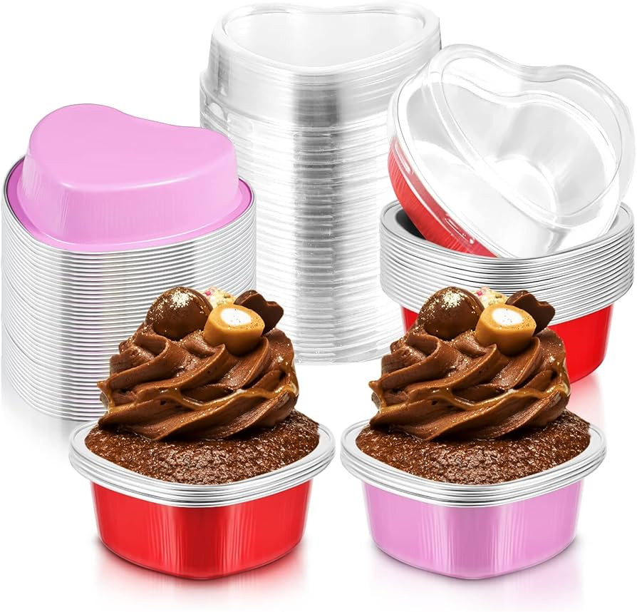 Cunhill Heart Shaped Cake Pans with Lids, 3.4 Ounces/ 100 Ml, Mini Cheesecake Pans, Aluminum Foil... | Amazon (US)