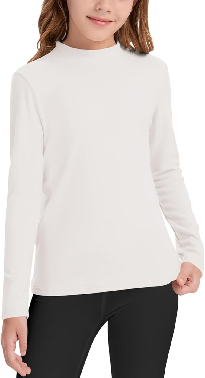 QBK Girls' Mock Turtleneck Basic Long Sleeve Shirt Casual Tee Tops for Toddler Kids (2t-12Years) | Amazon (US)