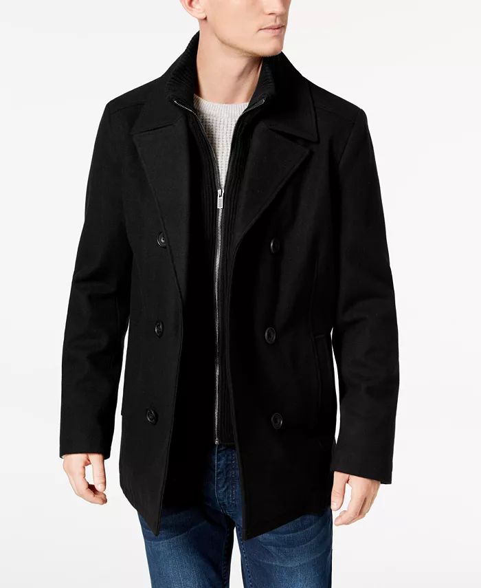 Men's Double Breasted Wool Blend Peacoat with Bib | Macy's Canada