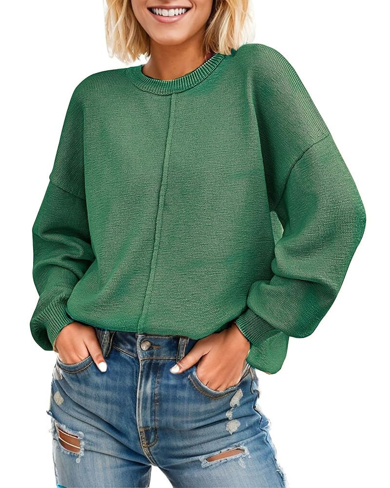 Womens Tops Sweaters for Women 2024 Trendy Fall Outfits Casual Long Sleeve Crew Neck Loose fit Kn... | Amazon (US)