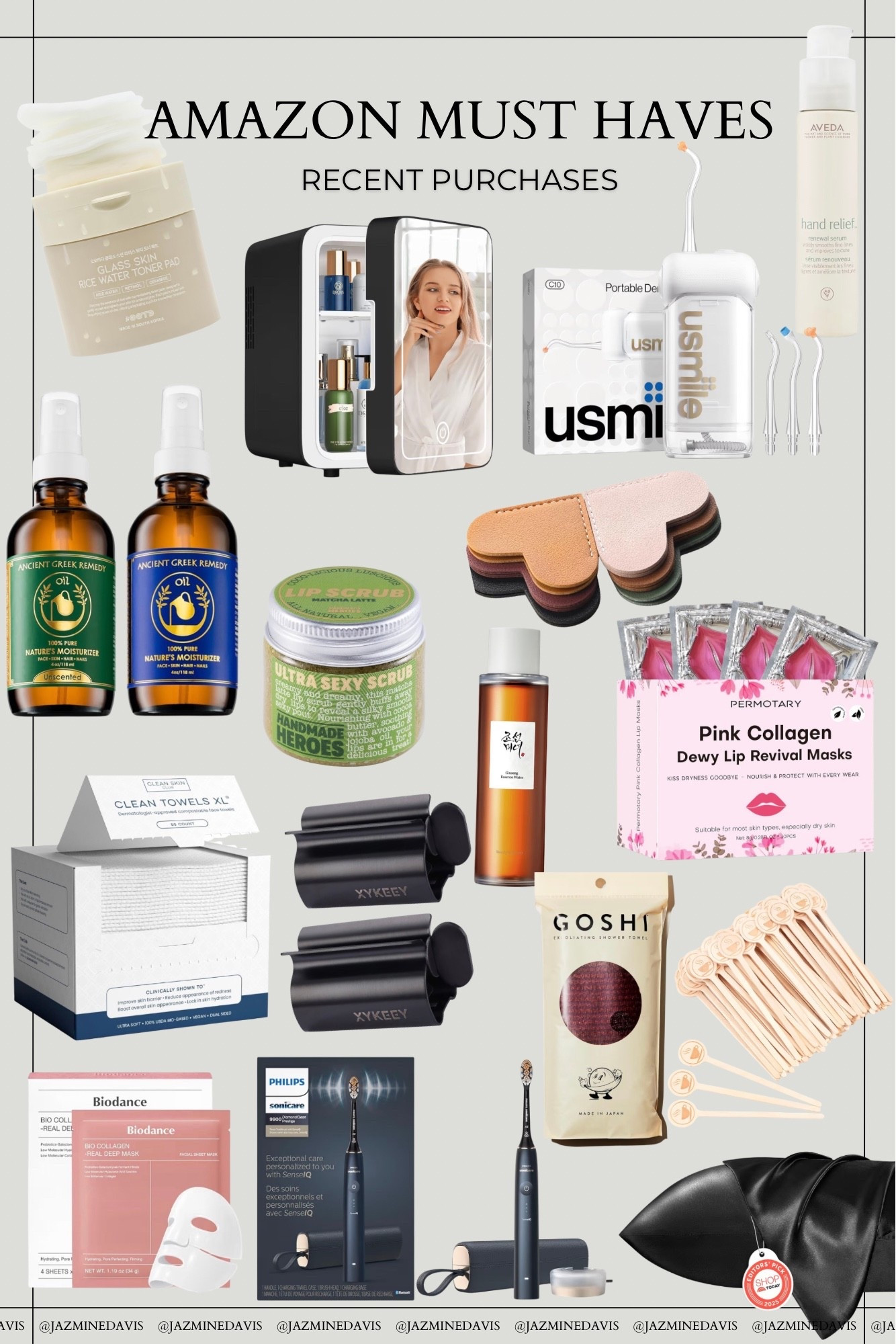 AMAZON MUST HAVES — My recent beauty + wellness purchases 🤍
Rounding up my newest Amazon finds that elevate your skincare and self-care routines. These are the products I’ve been loving for clean beauty, body care, lip care, and home organization.

✨ Featured Amazon Finds:
• Skincare fridge for serums + beauty tools
• Glass skin rice toner pads
• Ancient Greek Remedy oil blend
• Ultra Sexy lip scrub
• Pink collagen lip masks
• Clean Towels XL
• Oral care water flosser
• Korean facial essence
• Exfoliating Goshi towel
• Philips Sonicare toothbrush
• Satin pillow case + beauty organizers
…and so many everyday essentials I keep restocking.

Perfect for building your self-care routine, updating your beauty shelf, or refreshing your wellness rituals. Everything is linked below for easy shopping 🤍
#happyshopping #holidayshopping #blackfriday #cybermonday #sale #musthaves

#LTKGiftGuide #LTKCyberWeek #LTKHoliday