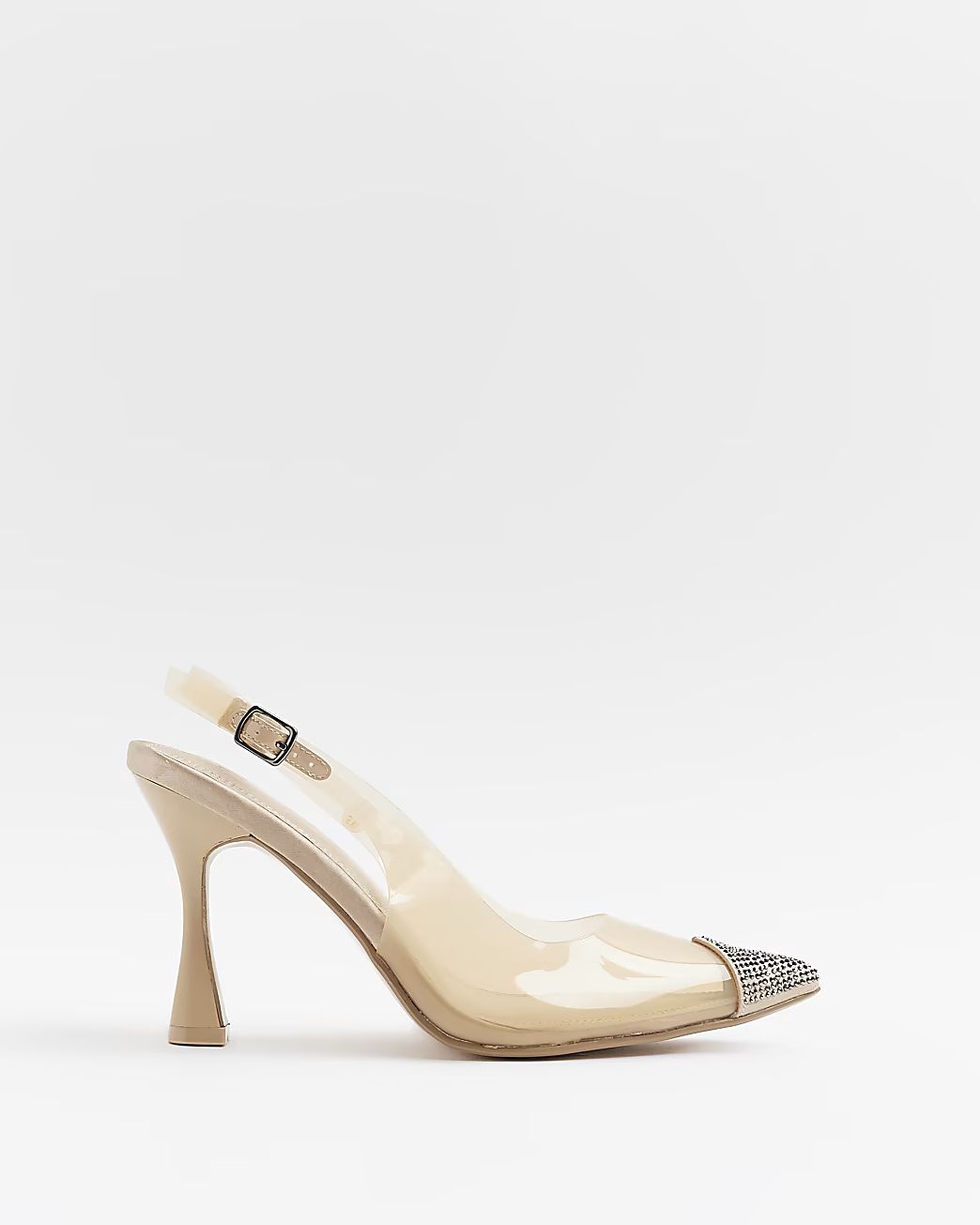 Beige perspex heeled court shoes | River Island (US)