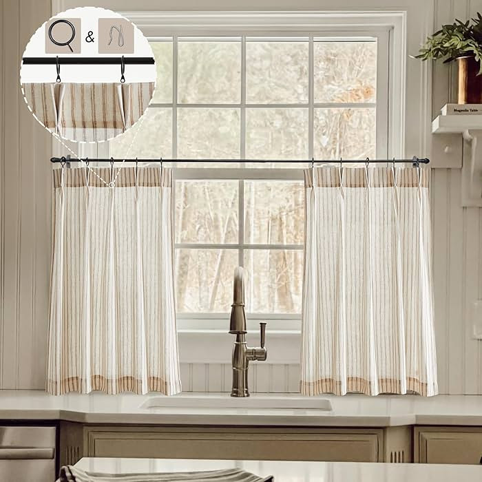 Kitchen Curtains for Small Window,Cafe Curtains 24 Inch Length,Boho Striped Kitchen Pinch Pleat C... | Amazon (US)