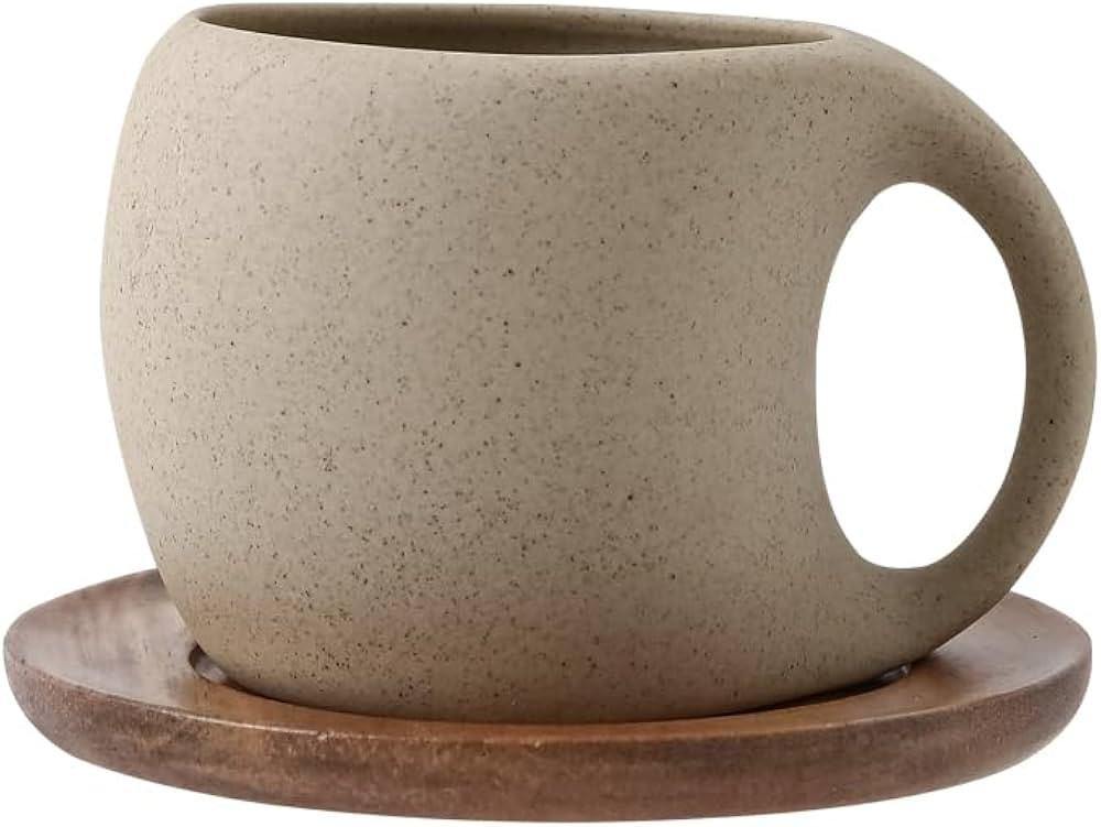 Coffee Cup Mug Espresso Cups Set, 8 Oz Ceramic Cup with Natural Acacia Wood Saucer for Espresso, ... | Amazon (US)