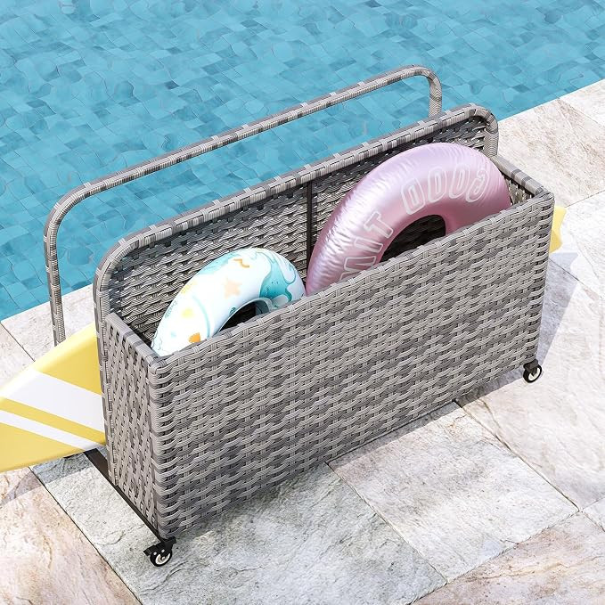 Wicker Pool Float Storage Organizer, Rattan Outdoor Float Holder Poolside Storage Basket Caddy Ca... | Amazon (US)