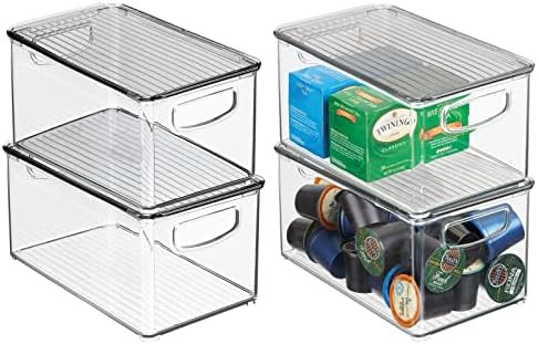 mDesign Plastic Deep Storage Bin Box Container with Lid and Built-In Handles - Organization for F... | Amazon (US)