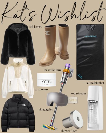 Kat Jamieson of With Love From Kat shares her wishlist. Faux fur jacket, ski goggles, filtered shower head, Chanel boots, eye cream, sauna blanket, vacuum, ski jacket, puffer jacket, SodaStream, holiday gifts, gift guide, classic style. 

#LTKSeasonal #LTKHoliday #LTKGiftGuide