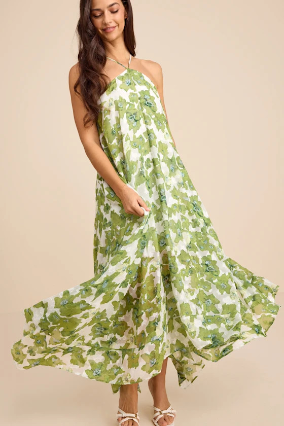 Dezzi Green Multi Floral Halter Shift Maxi Dress | Lulus