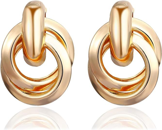 Gold Statement Earrings for Women Large Geometric Dangle Earrings Bohemian Ginkgo Leaf Heart Flow... | Amazon (US)