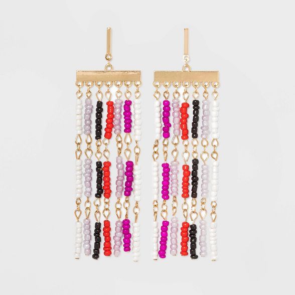 Gold with Seed Bead Drops Statement Earrings - A New Day™ | Target