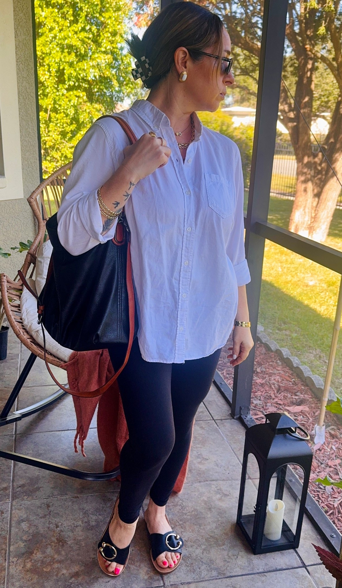 My effortless everyday uniform: crisp button-down, black leggings, sunglasses, tote bag, done.
Chic enough for errands, school drop off, lunch dates, or just feeling a little more pulled together.
Shop the exact pieces below.

#LTKStyleTip #LTKmomlife #LTKgrwm