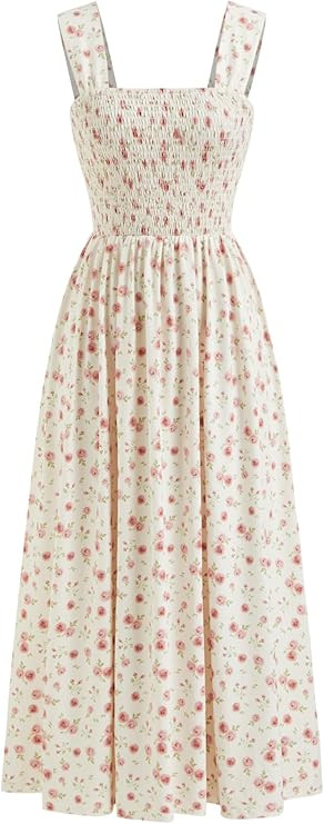CIDER Womens Floral Summer Dresses Square Neck Sleeveless Midi A Line Casual Sundress | Amazon (US)