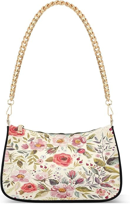 Shoulder Bags for Women Flower Floral Hobo Tote Handbag Small Clutch Purse with Zipper Closure | Amazon (US)