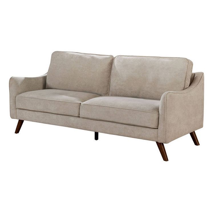 Fabric Upholstered Sofa with Tapered Angled Legs Beige - Benzara | Target
