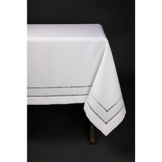 65 in. x 140 in. White Double Hemstitch Easy Care Tablecloth | The Home Depot