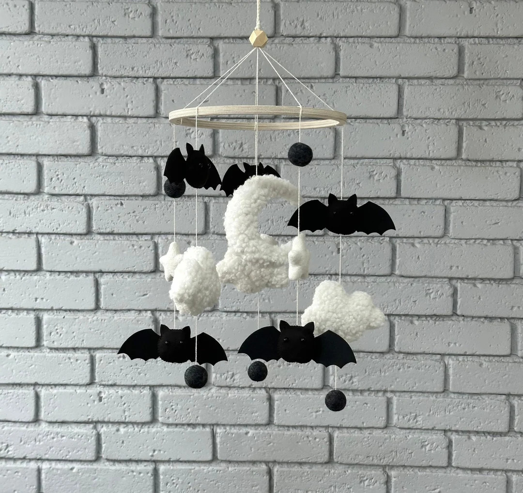 Bat Boucle Baby Mobile, White and Black Boucle Mobile, Bat Mobile for Crib - Etsy | Etsy (US)