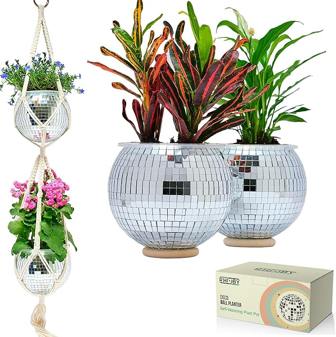 RHOBY 6" Disco Ball Planter with Drainage Hole & Plug (2 Pcs) - Self Watering Disco Planter with ... | Amazon (US)