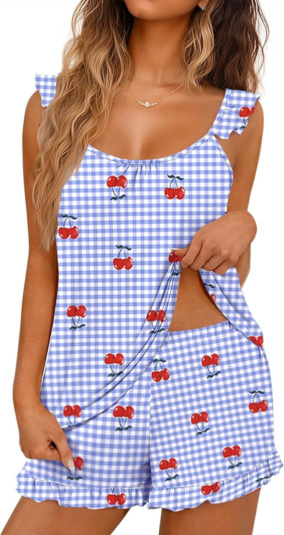 Ekouaer Pajama for Women Set 2 Piece Lightweight Summer Pajamas Soft Sexy Lingerie Ruffle Cami an... | Amazon (US)