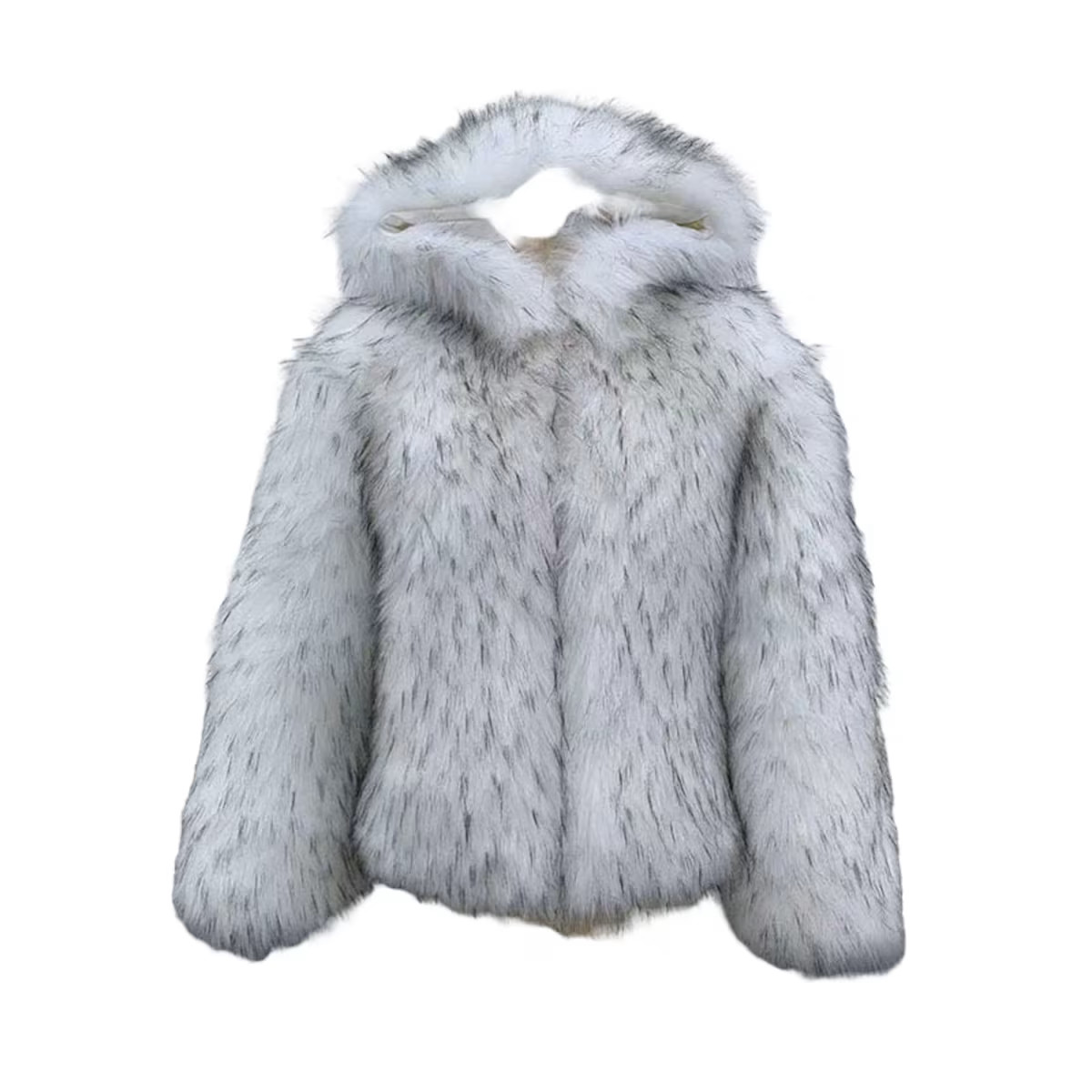 Galaxy Jacket Coat Faux Fur Leather Zipper White Grey | Wolf & Badger