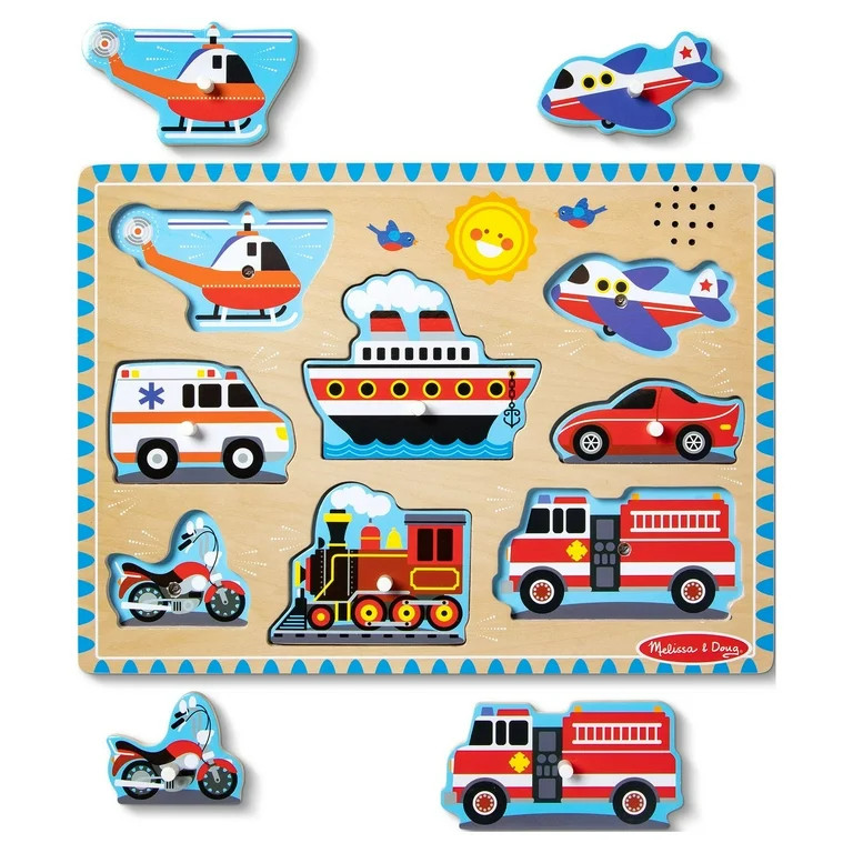 Melissa & Doug Vehicles Sound Puzzle - Wooden Peg Puzzle With Sound Effects (8 Pcs) | Walmart (US)