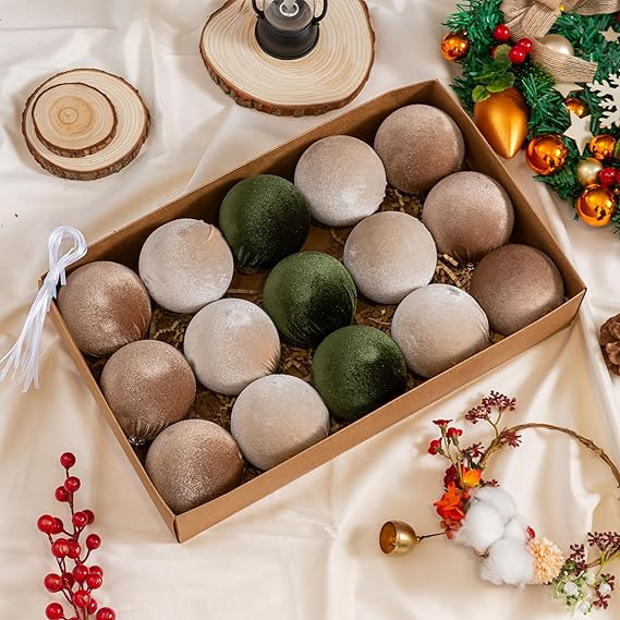 Christmas Ball Ornaments, 15 Pcs Green & Coffee Ornaments with Velvet, Multicolor Xmas Tree Decor... | Amazon (US)
