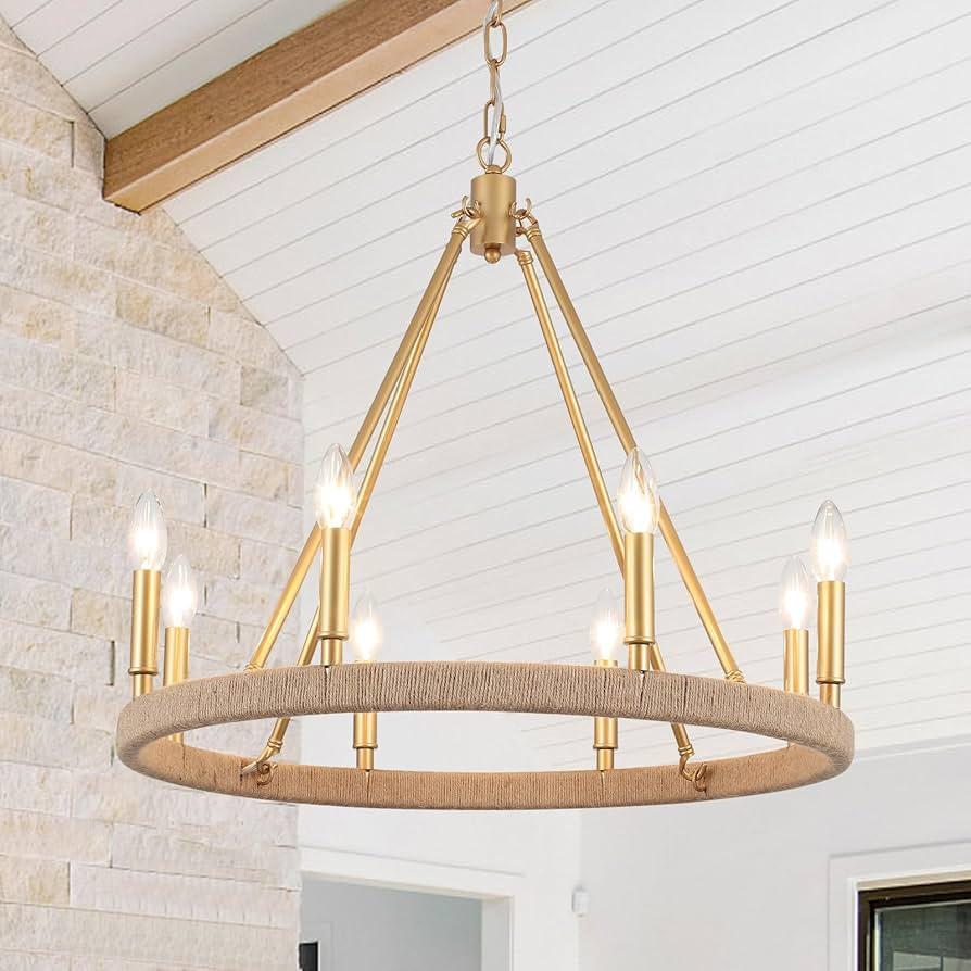 ZJVAIVE Gold Farmhouse Chandelier 8 Light Wagon Wheel Chandelier Modern Metal Round Pendant Light... | Amazon (US)