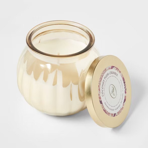 14oz Balanced Beige Depression Lidded Glass/Metal Coconut Plum Crumble Candle - Opalhouse™ | Target