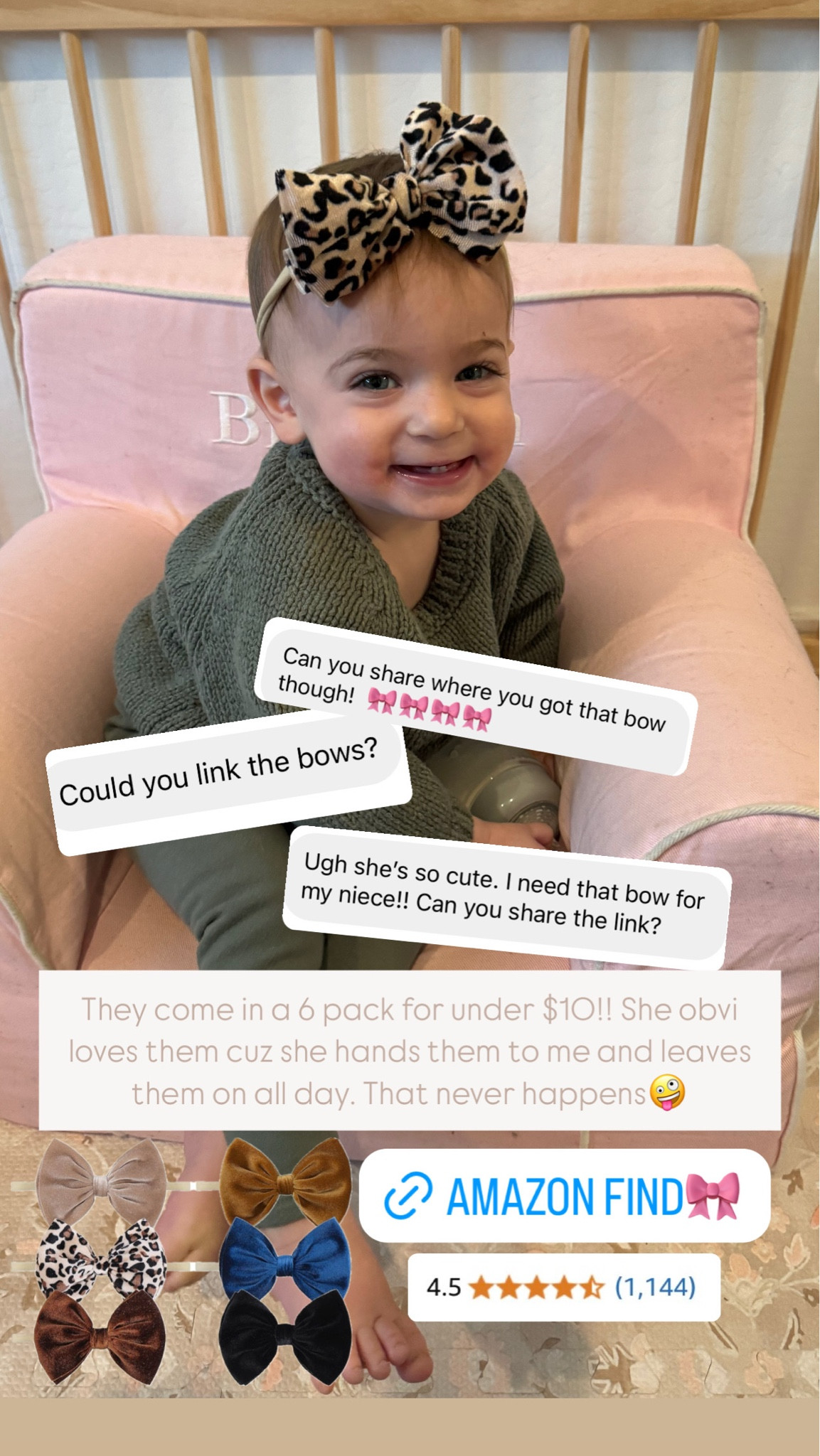 This bow is too cute! Comes in a pack of 6! Great stocking stuffer too 

Holiday
Baby Bows
Amazon

#LTKHoliday #LTKSeasonal #LTKBaby