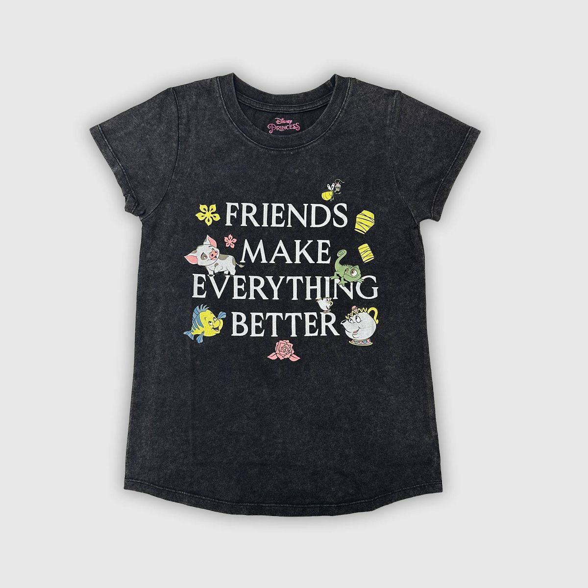 Girls' Disney Princess 'Friends Make Everything Better' Short Sleeve Graphic T-Shirt - Black | Target