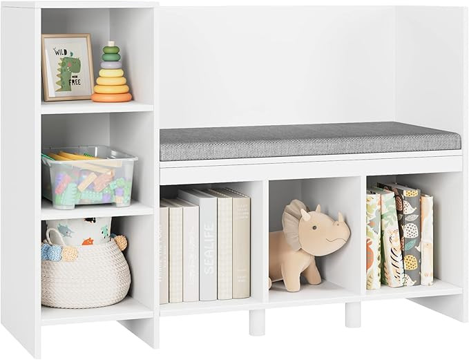 HOUSUIT Kids Bookcase with Reading Nook, 6-Cubby Bookshelf with Removable Seat Cushion, Storage O... | Amazon (US)