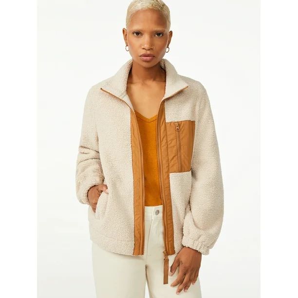 Free Assembly Women's Teddy Fleece Zip-Up Jacket | Walmart (US)