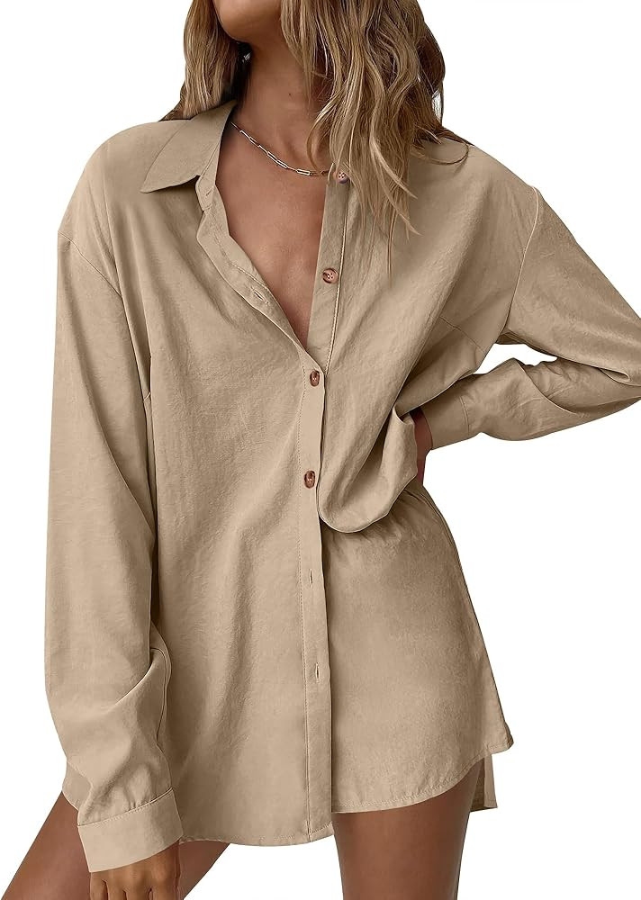 ANRABESS 2 Piece Outfits for Women Lounge Sets Pajama Sets Long Sleeve Button Down Oversized Shir... | Amazon (US)
