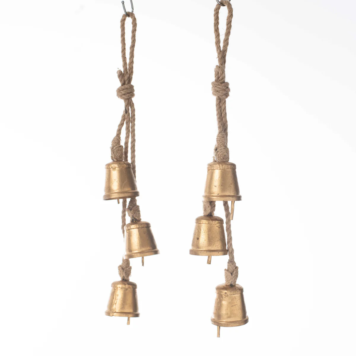 Antique Gold Rustic Farmhouse Metal Bell Ornament Hanging Décor with Jute Set of 2 | Darby Creek Trading