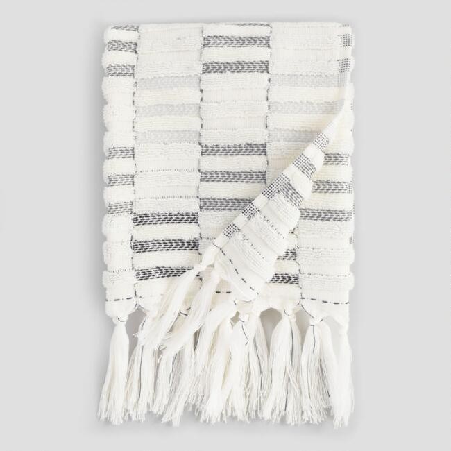 Black And Ivory Sculpted Stripe Sloan Hand Towel | World Market