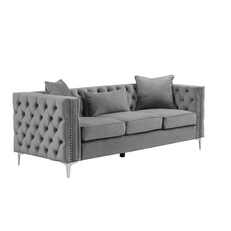 Marvine 85'' Velvet Rolled Arm Chesterfield Sofa | Wayfair North America