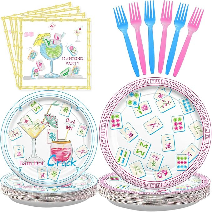 Lcoor Mahjong Party Tableware Decorations,Mahjong Party Plates and Napkin Set, Mahjong Party Deco... | Amazon (US)
