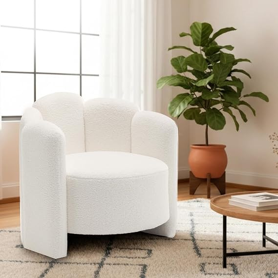 Accent Chair with Armrest Modern Sherpa Teddy Barrel Chairs with Curve Back Soft Cushion Comfy Ro... | Amazon (US)