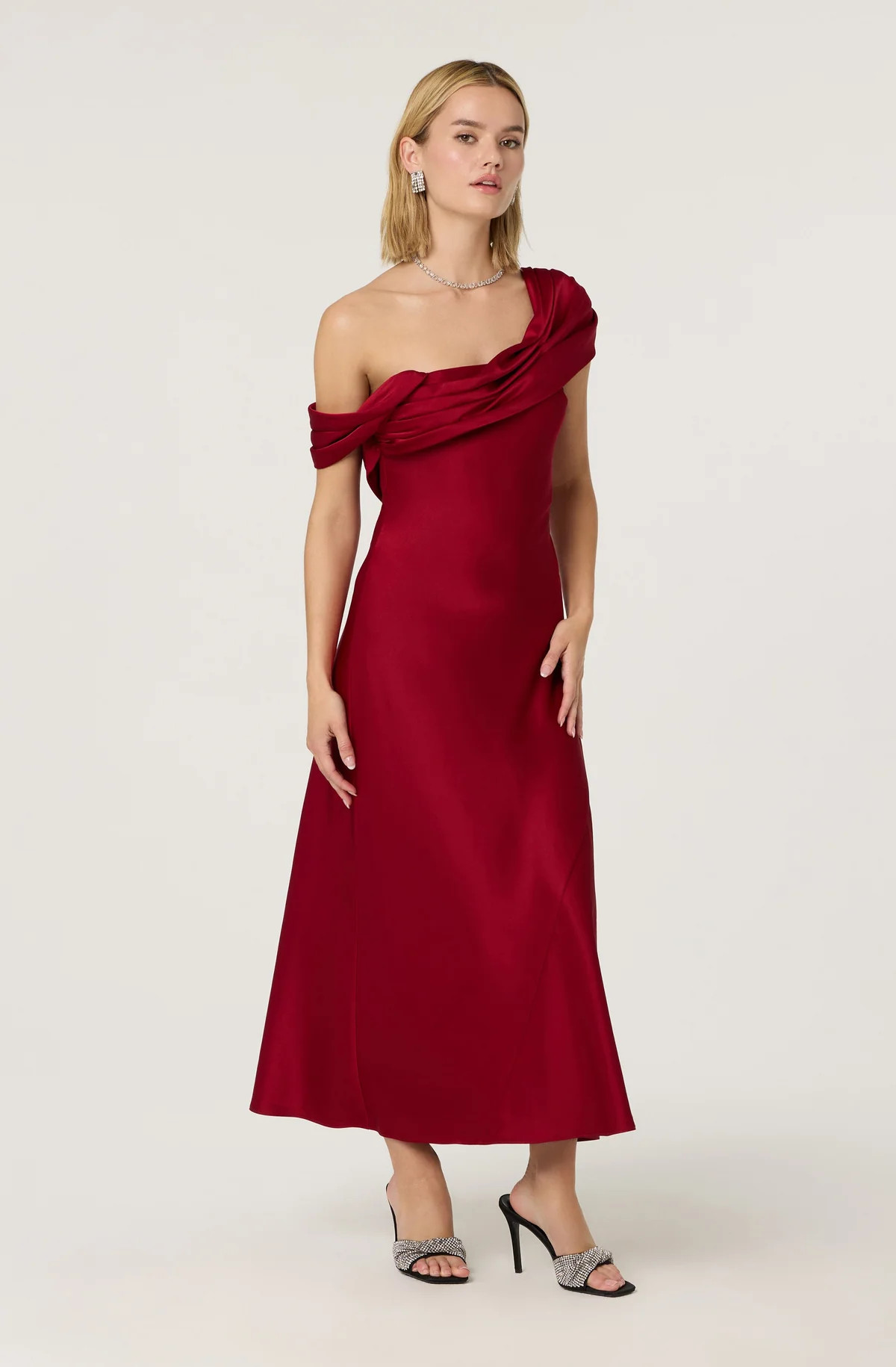 Alyssia One Shoulder Maxi Dress - Deep red / XS | ASTR The Label (US)