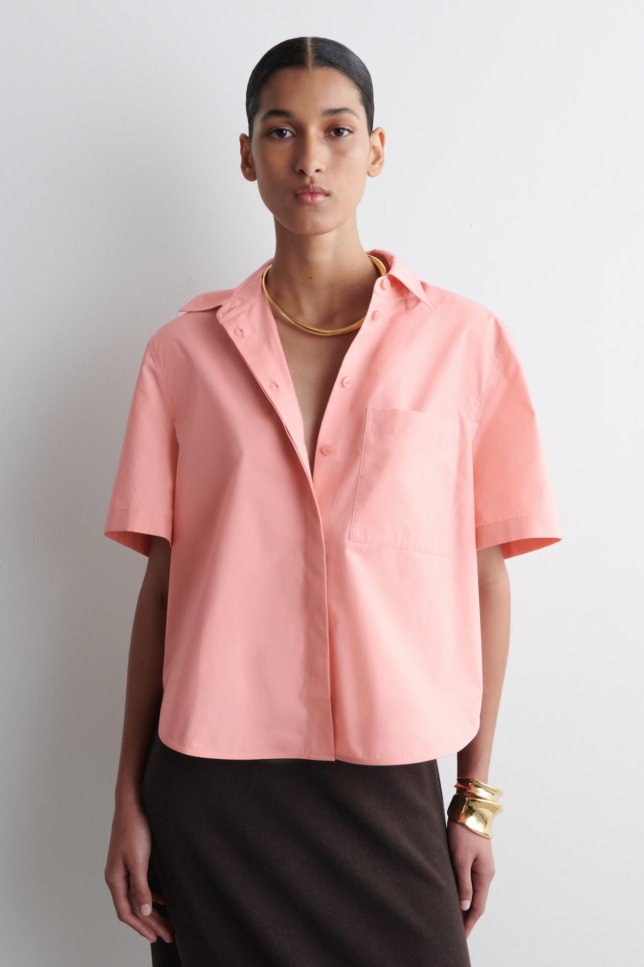 CROPPED SHORT-SLEEVED COTTON SHIRT - PINK | COS | COS UK