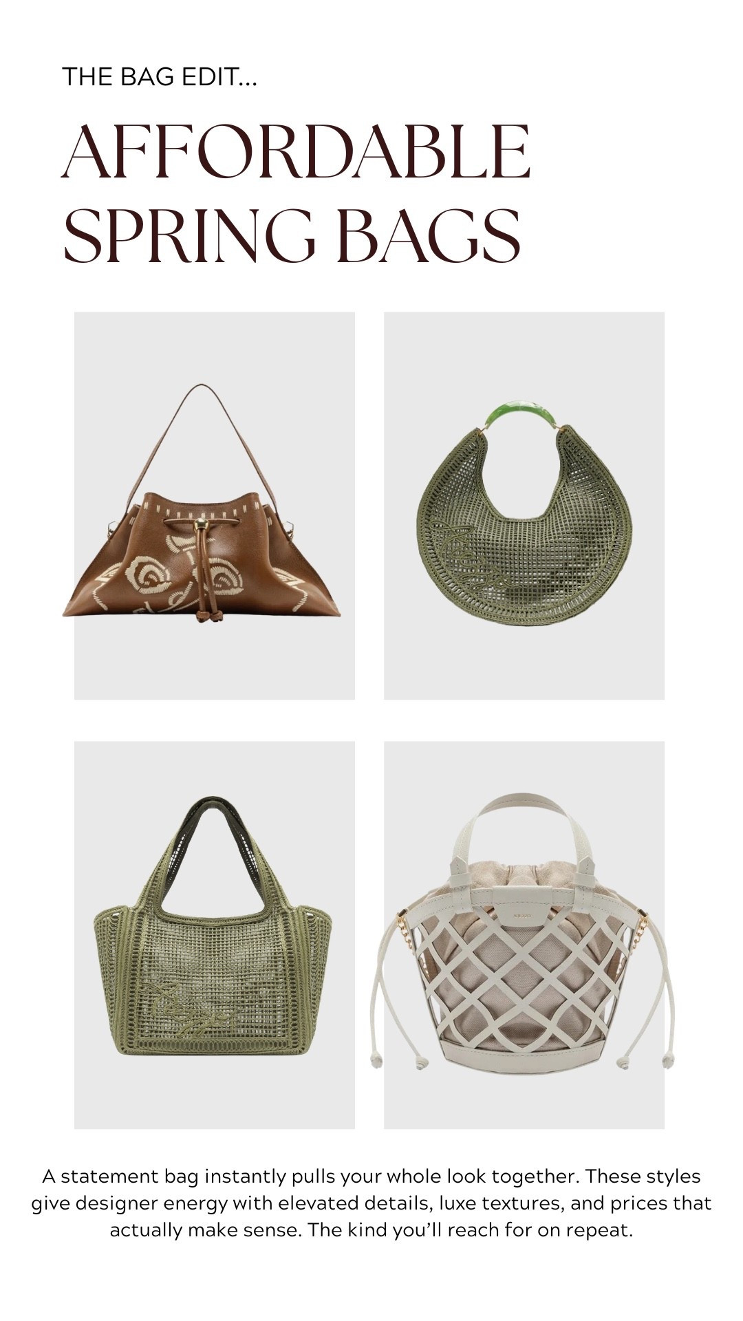 Spring/summer bags that instantly elevate everything! Light textures, easy neutrals, and that designer look without the price tag

#LTKSeasonal #LTKSaleAlert #LTKSwim